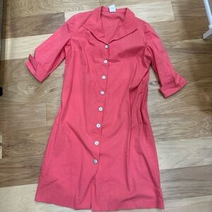 Vintage Pink Collared 3/4 sleeve Button-Up Petite Dress